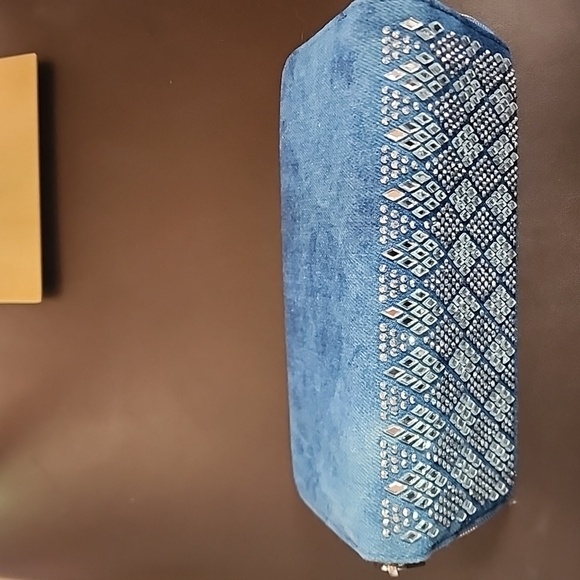 Rhinestone Studded Denim Clutch Wallet Nwot - Picture 7 of 10